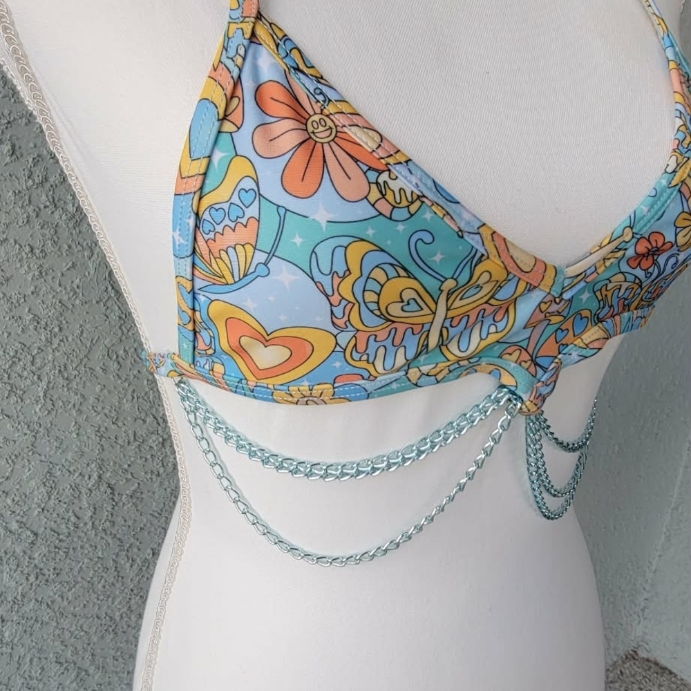 Rave After Rave Psychedelic Festival Bikini Set Small Chain Y2K Swim - Picture 2 of 5